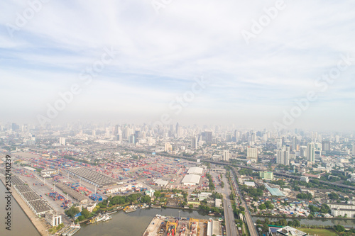 Aerial view shipping port logistic business industry
