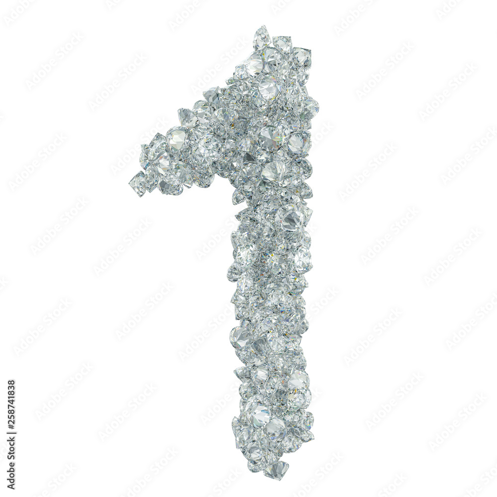 Diamond font, number 1 from diamonds. 3D rendering Diamond font, number 1 from diamonds. 3D rendering