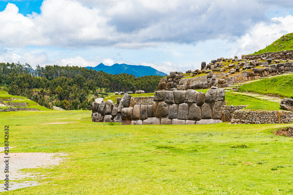 View of Sacsahuaman with a part of the stone wall