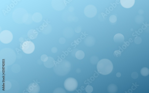 Light effect blue glares bokeh. Abstract lights bokeh on blue background. Blue gradient. Blurred lights. Snowfall effect. Random blurry spots. Vector illustration.