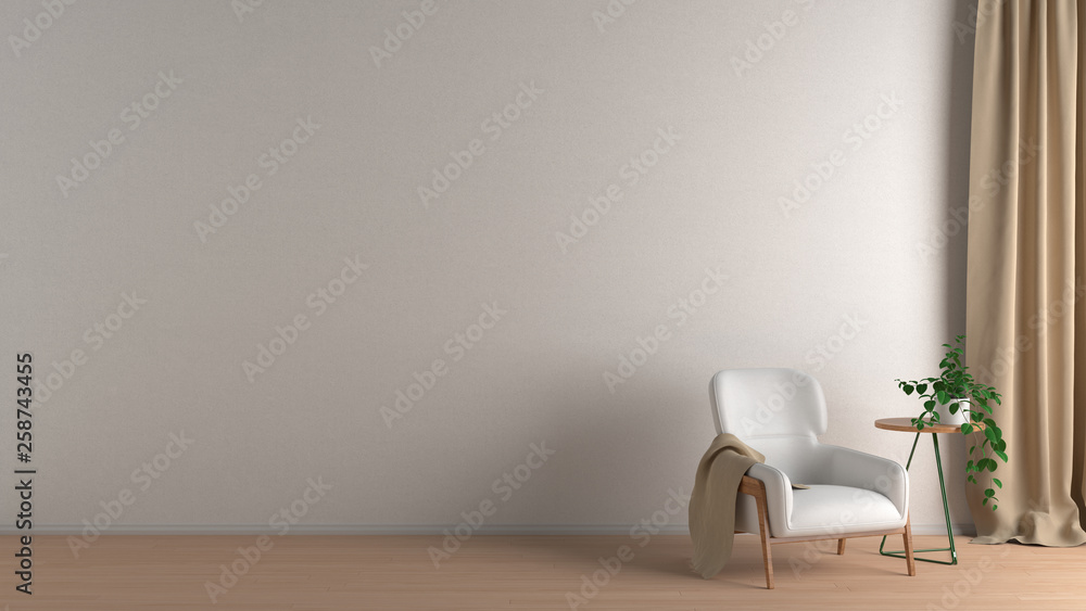 Blank wall in living room interior mock up