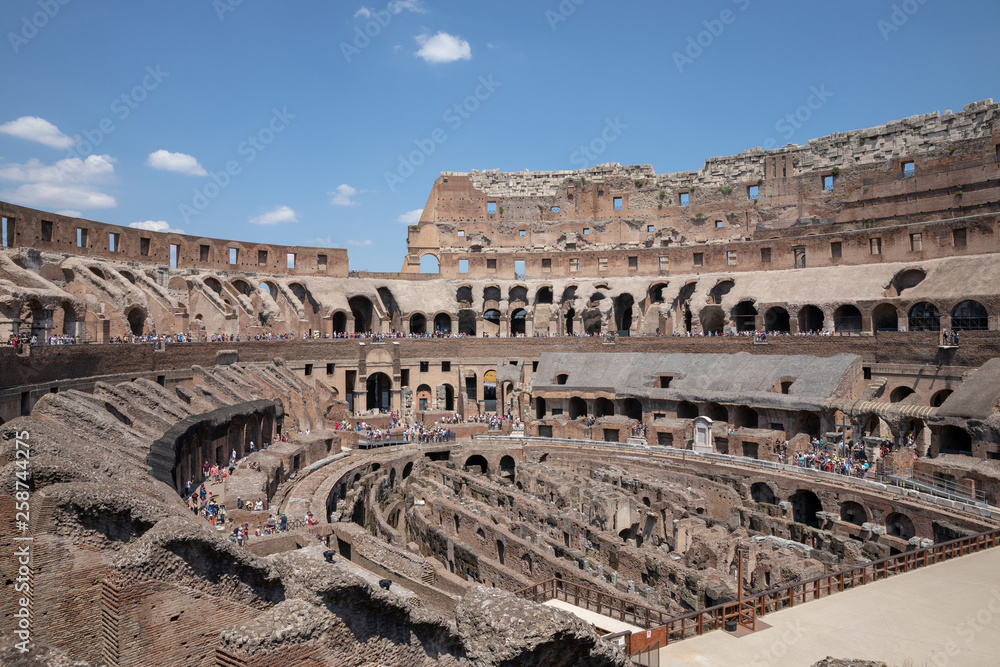 Panoramic view of interior of Colosseum in Rome