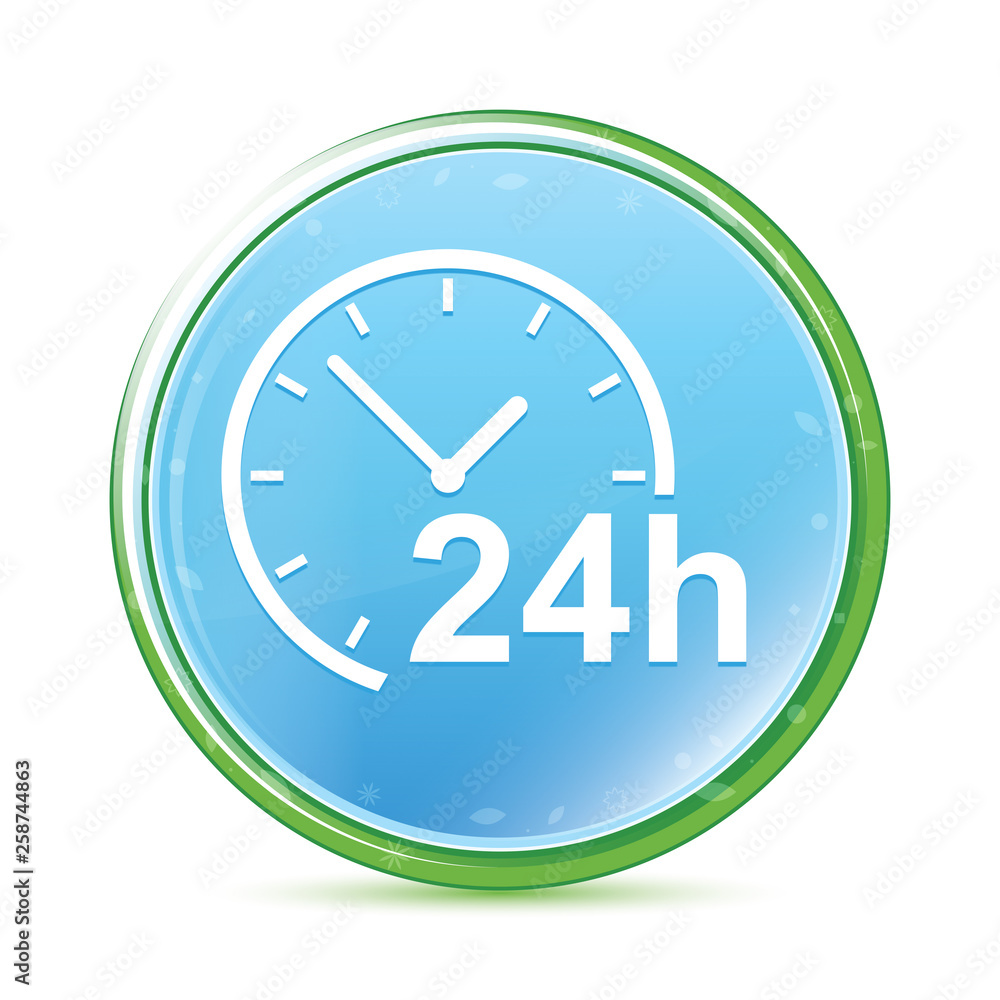 24 hours clock icon natural aqua cyan blue round button 24 hours clock icon natural aqua cyan blue round button
