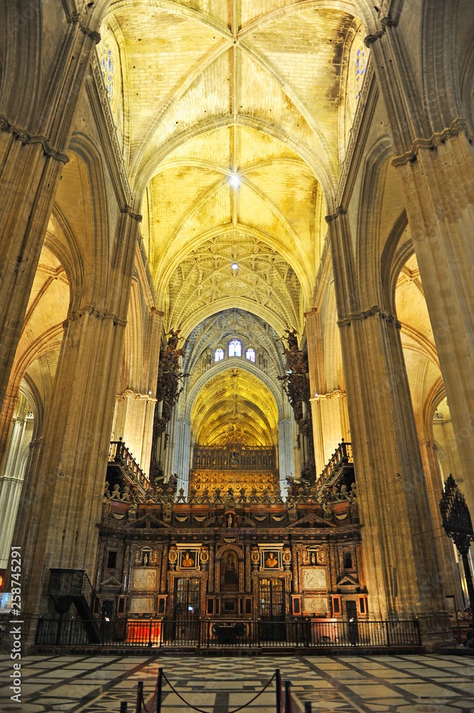 Interior of the Cathedral of Sait Mary of the See in Seville, Andalusia, Spain