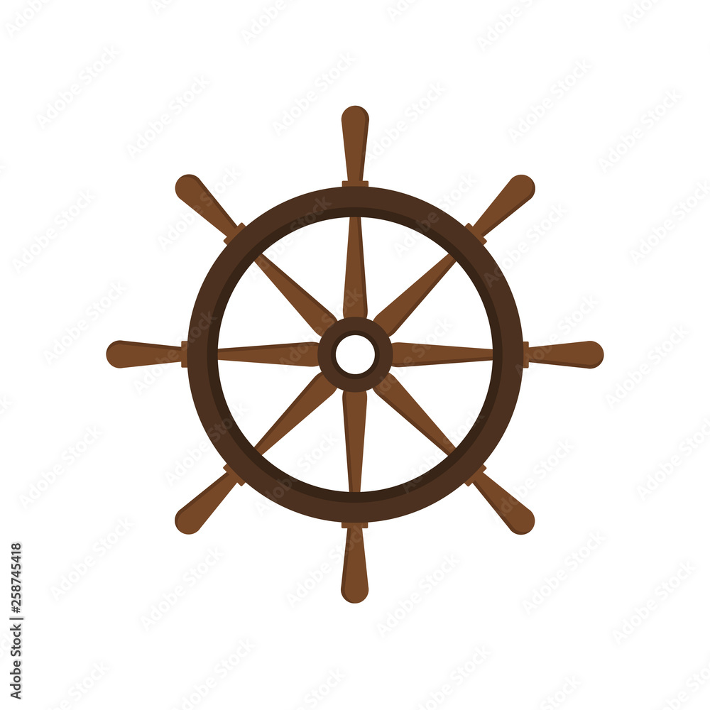 Wooden ships helm. Vector illustration. Isolated. 