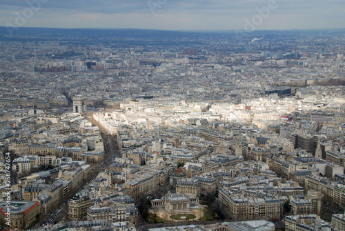view from Eiffel Tower ofer Arc de Triomphe and Champs Elysee
