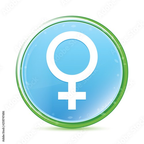 Female symbol icon natural aqua cyan blue round button