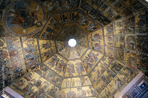 Panoramic view of interior of Florence Baptistery on Piazza del Duomo