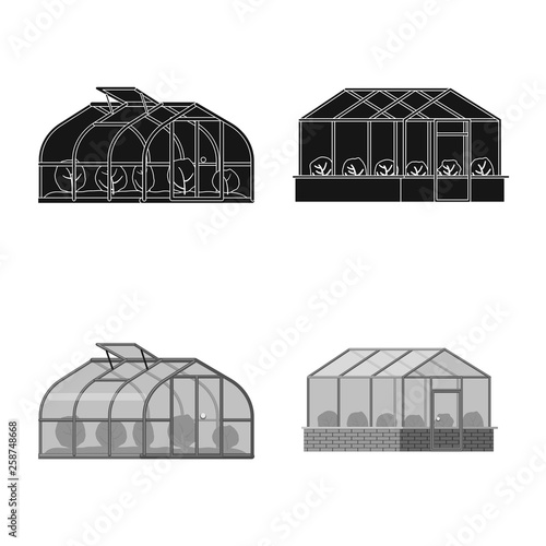 Vector design of greenhouse and plant icon. Set of greenhouse and garden stock symbol for web.