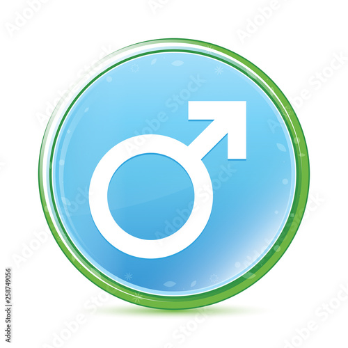 Male symbol icon natural aqua cyan blue round button