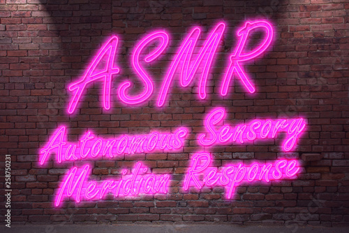 Leuchtreklame ASMR Autonomous Sensory Meridian Response an Ziegelsteinmauer