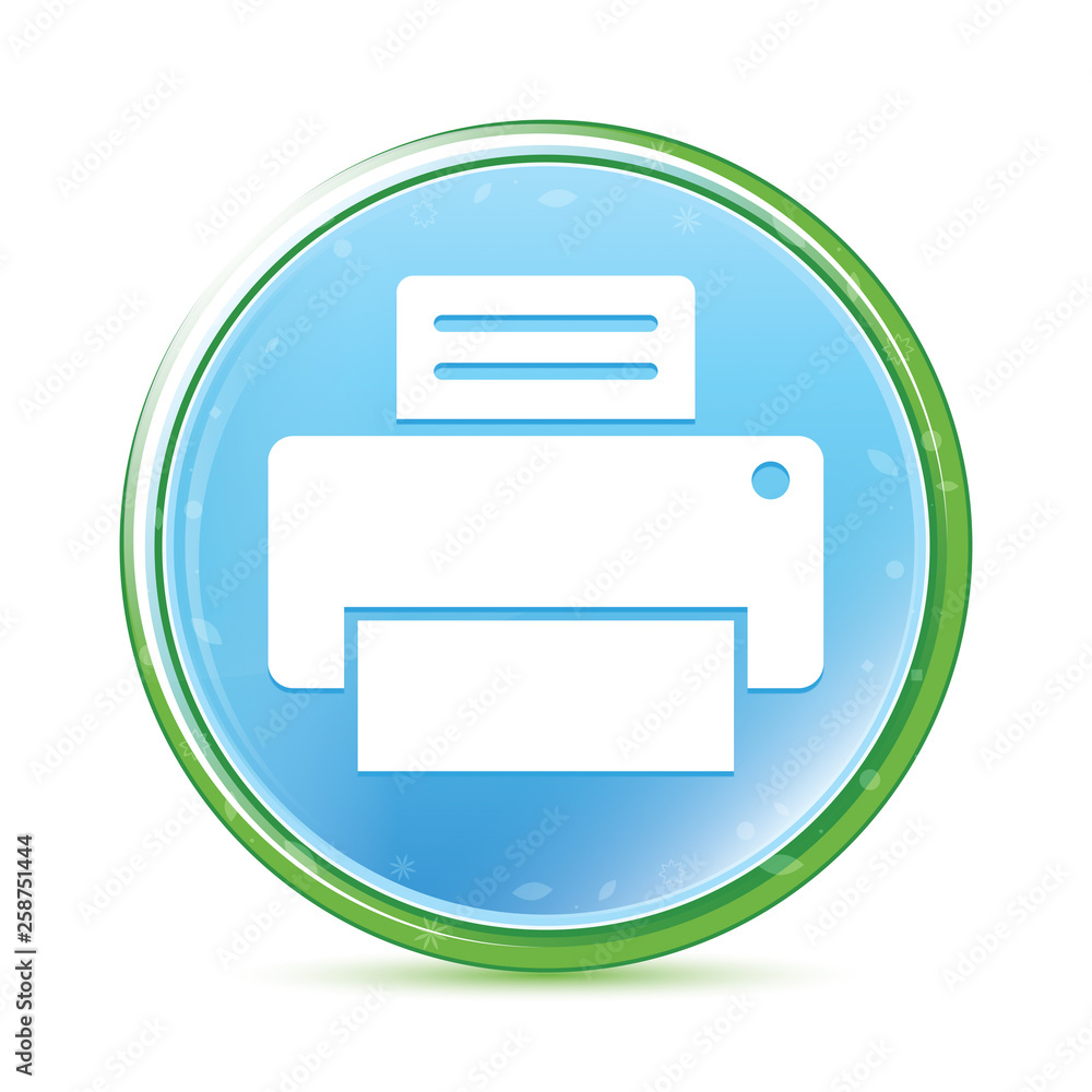 Printer icon natural aqua cyan blue round button Printer icon natural aqua cyan blue round button
