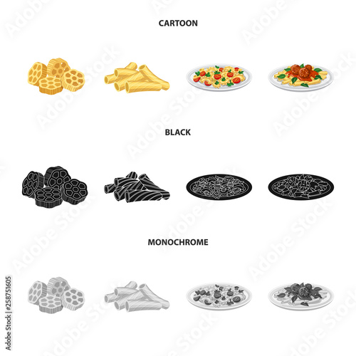 Isolated object of pasta and carbohydrate symbol. Collection of pasta and macaroni stock symbol for web.