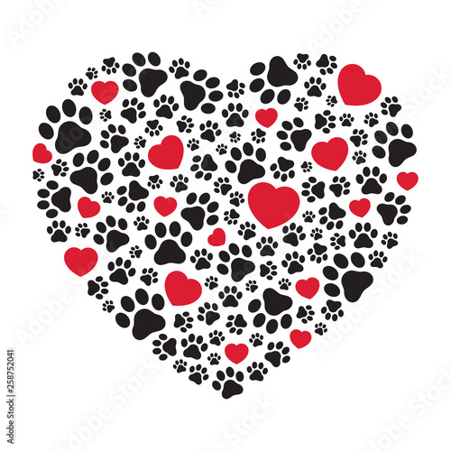 Dog paw vector heart icon valentine logo symbol french bulldog pet cartoon illustration simple graphic