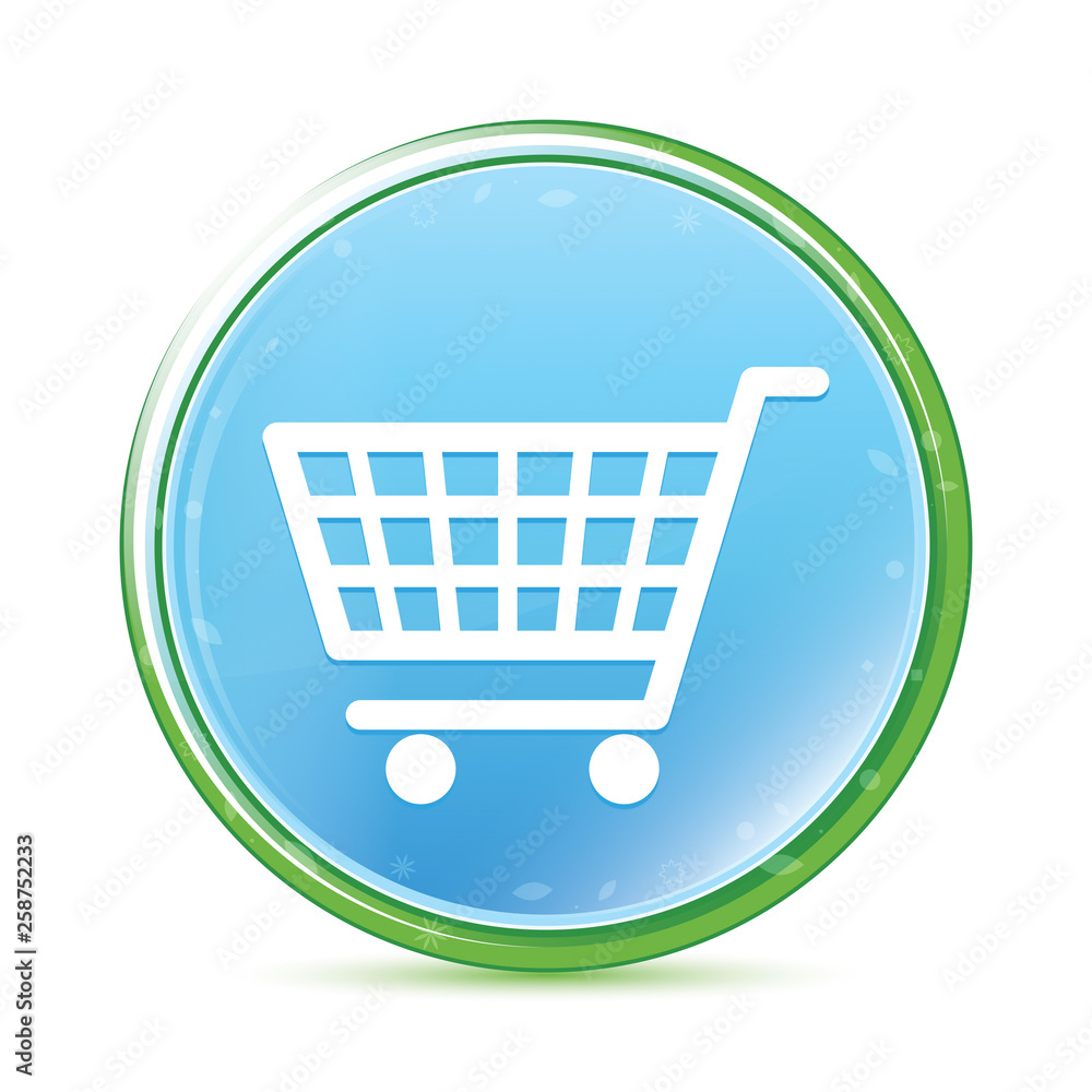 Shopping cart icon natural aqua cyan blue round button Shopping cart icon natural aqua cyan blue round button