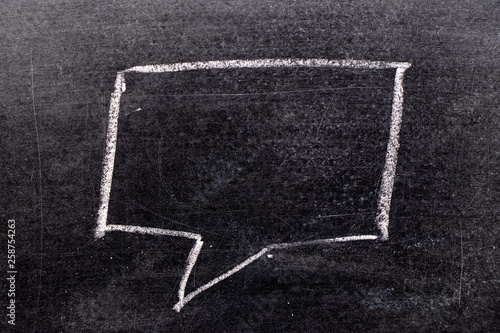 White chalk hand drawing in bubble speech shape with blank space for add text on black board background