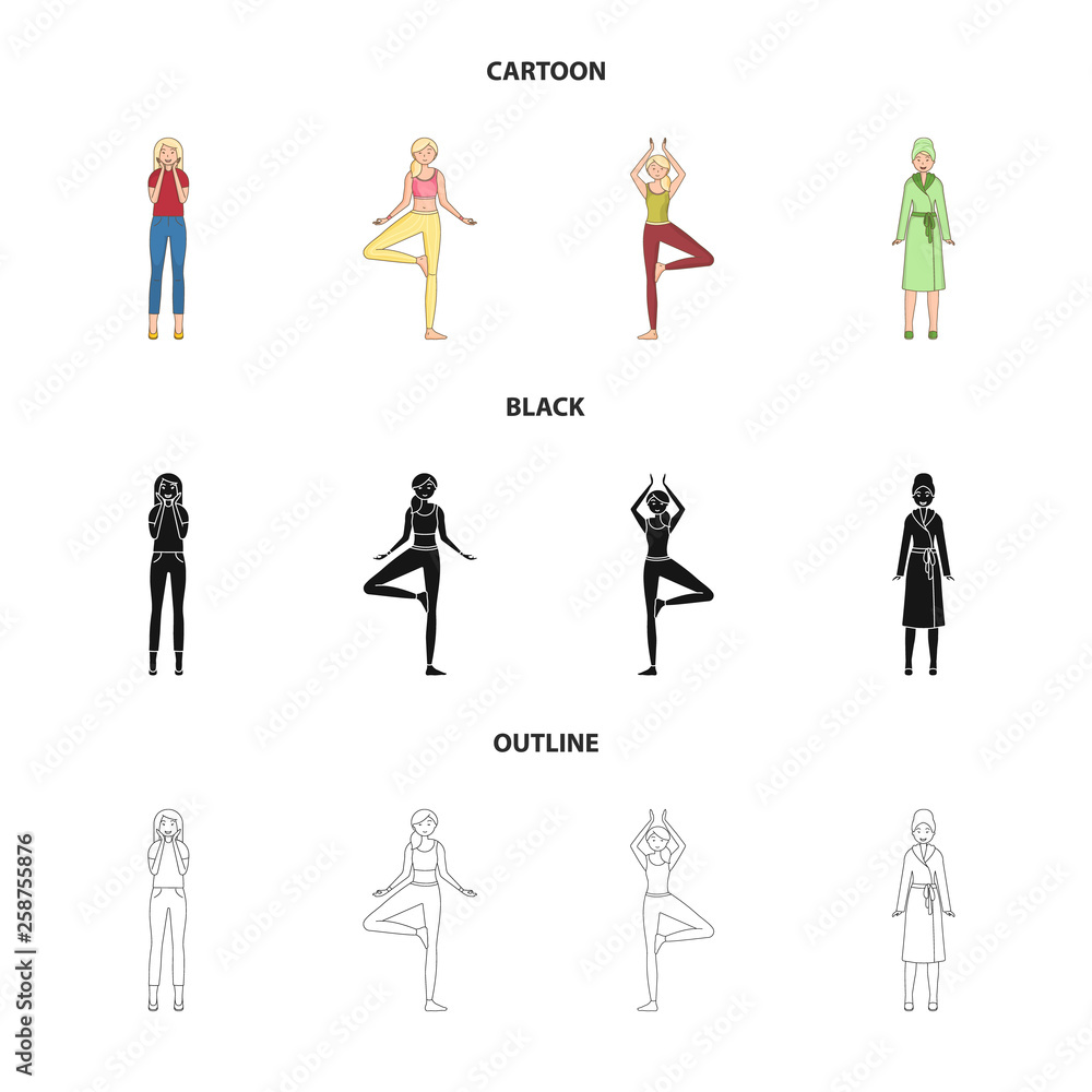 Isolated object of posture and mood icon. Collection of posture and female stock vector illustration. Isolated object of posture and mood icon. Collection of posture and female stock vector illustration.