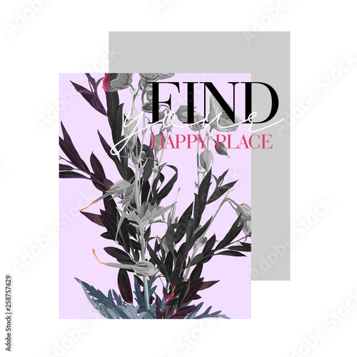 Typography print flowers with slogan illustration