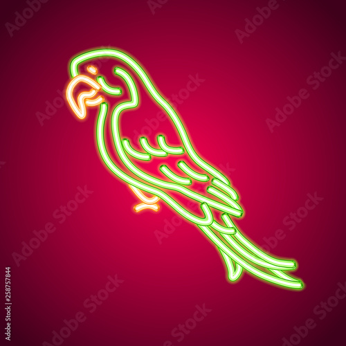 Fototapeta Naklejka Na Ścianę i Meble -  Parrot neon sign. Neon sign, bright signboard, light banner