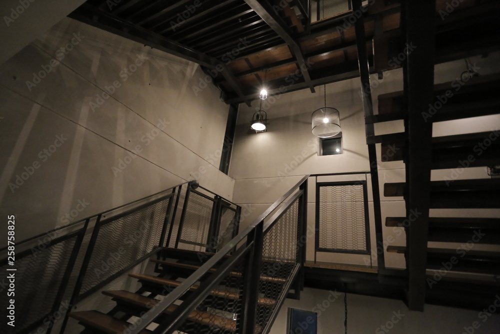 Obraz premium stair , iron staircase , lamp , Mysterious