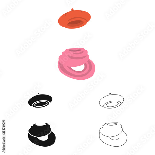 Vector design of beret and red icon. Set of beret and pink stock vector illustration.