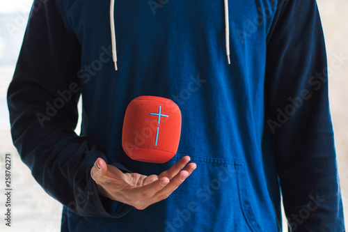 speaker floating suspended in mid air