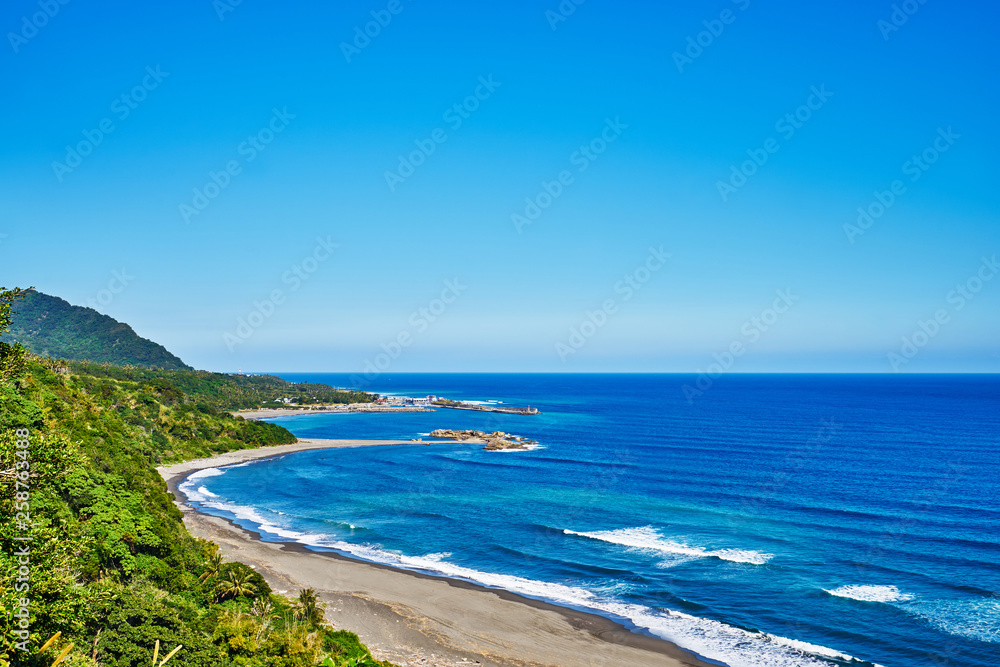 Beautiful landscape scenic of Jinzun long beach in Donghe city, eastern Taitung, Taiwan.