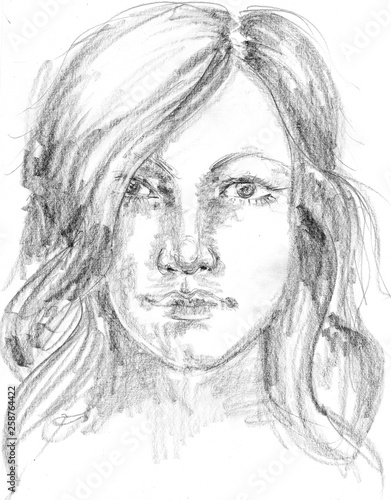 Woman portrait drawn in pencil