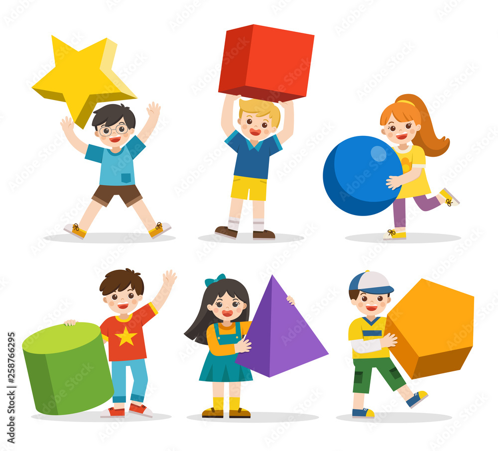 Children with simple geometry forms. Different Geometric Shape. Educational geometry children. Back to School. Children with simple geometry forms. Different Geometric Shape. Educational geometry children. Back to School.