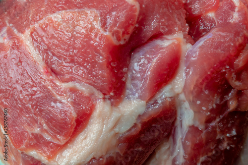 A piece of fresh pork meat. Close-up.