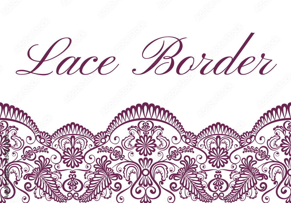 Template of card with red lace border on white background