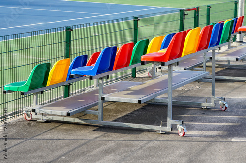 portable small size metal stands with colorful plastic seats for spectators