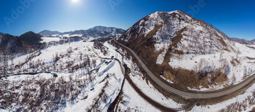 Aerial view of a road in wi...