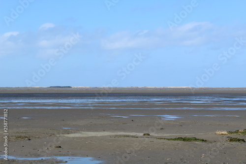 Hilgenriedersiel, Wadden Sea Germany:View into the sea at low tide