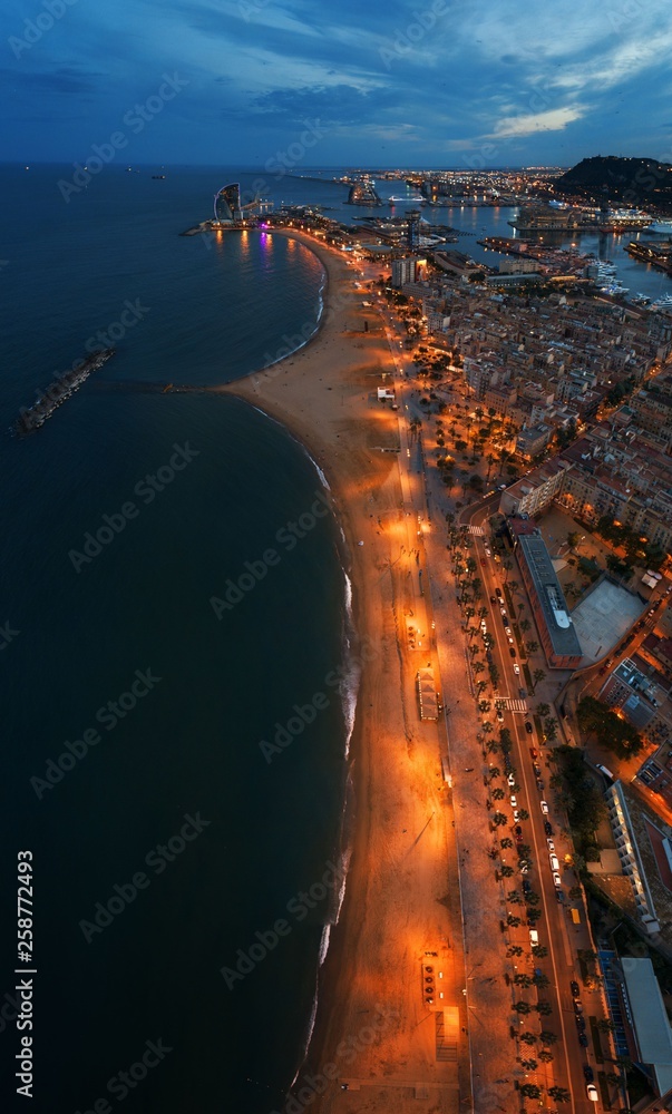 Naklejka premium Barcelona Coast aerial night view