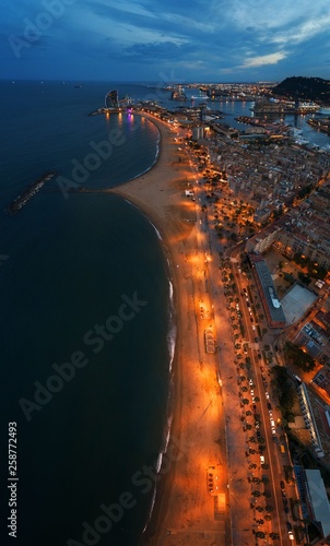 Photography Barcelona Coast aerial night view