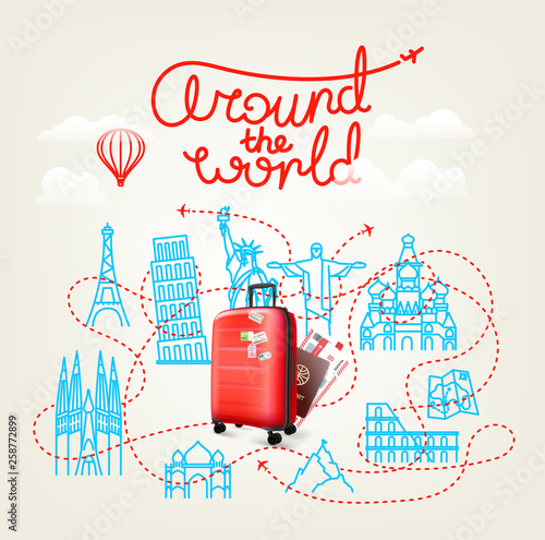 Around the world concept. World travel Vector color illustration