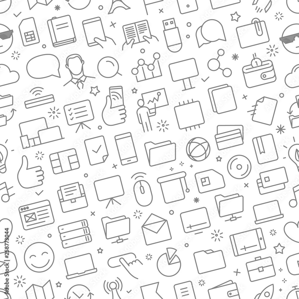 Vector seamless pattern of different web icons set