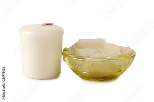 Old relaxation candle on white background photo