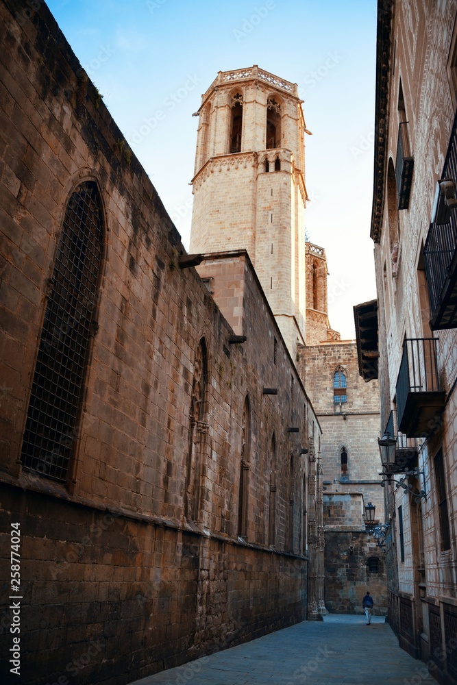 Bell tower old buildings in Gothic Quarter in Barcelona Bell tower old buildings in Gothic Quarter in Barcelona