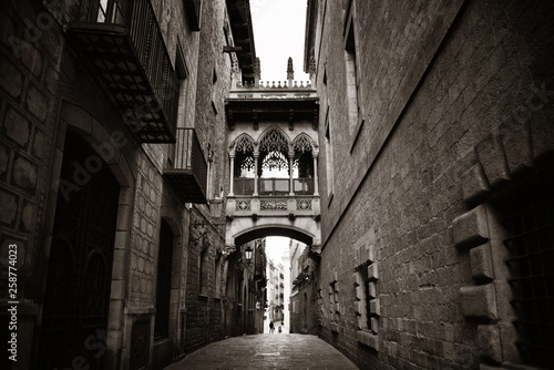 Pont del Bisbe in Gothic Quarter in Barcelona