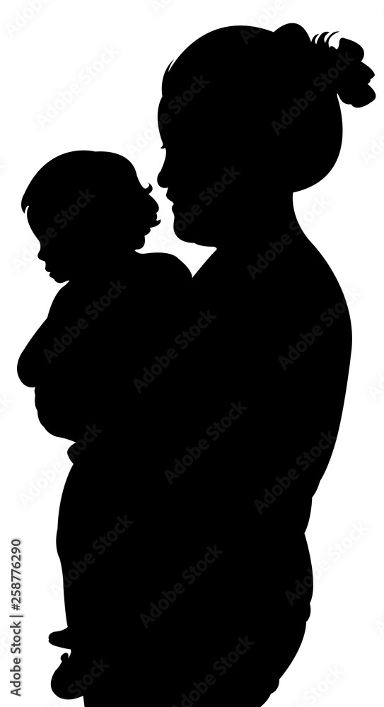 mother and children silhouette vector