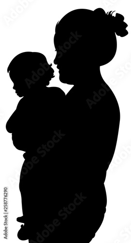 mother and children silhouette vector