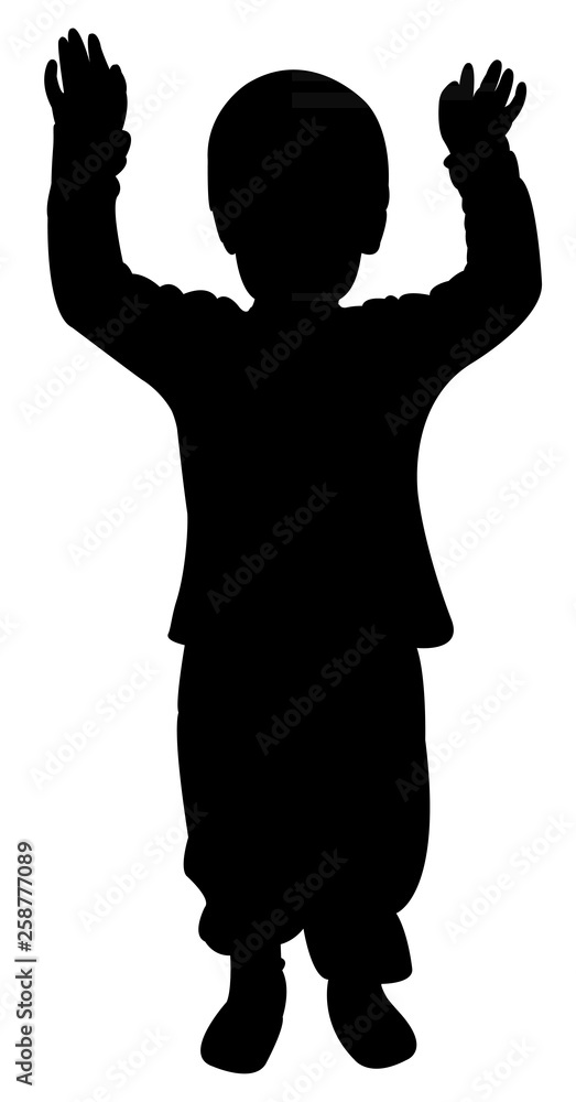 a boy raised arms, silhouette vector