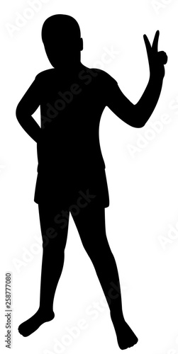 a girl making victory sign, silhouette vector