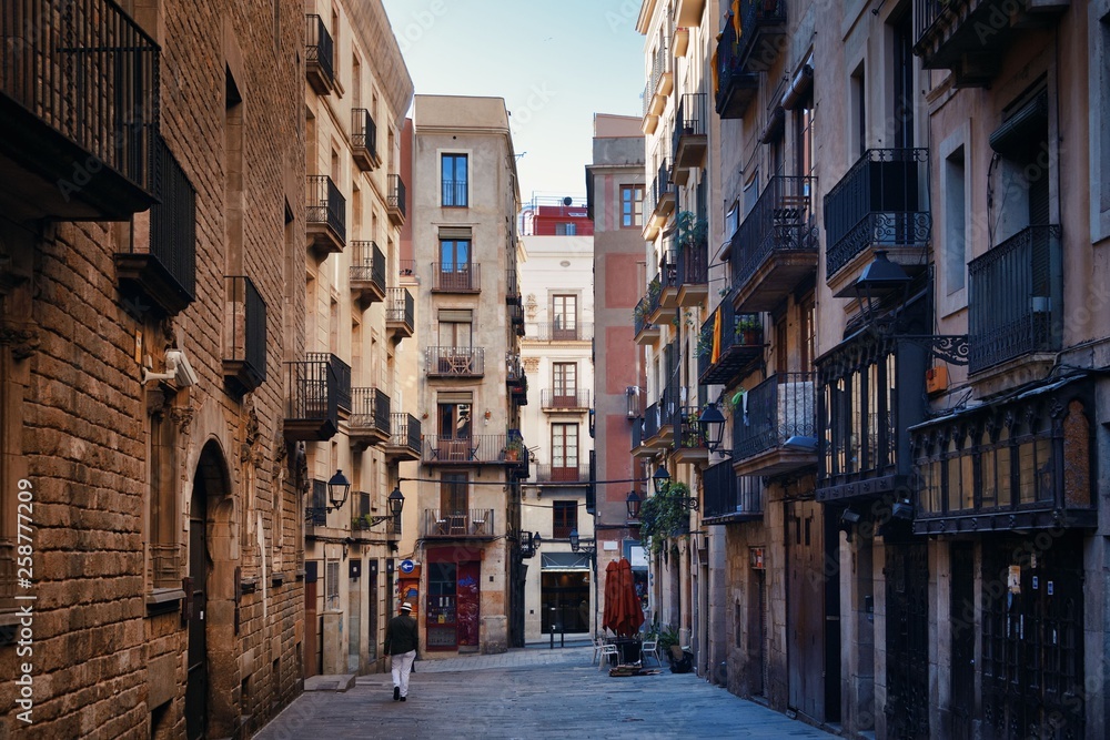 Old buildings in Gothic Quarter in Barcelona