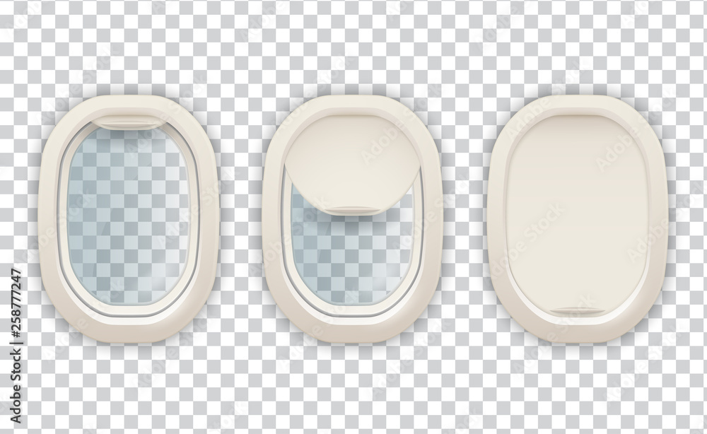 Fototapeta premium Realistic airplane porthole, aviation and tourism image