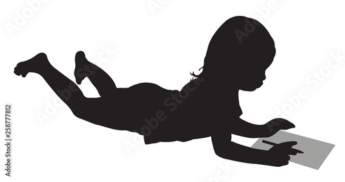 a girl writing ,silhouette vector