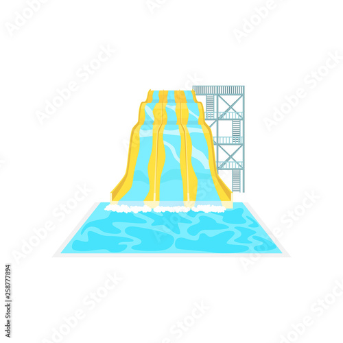 High yellow plastic straight triple water slide in aqua park