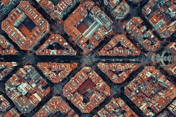 Wandcirkels Barcelona Luchtfoto straten van Barcelona  © rabbit75_fot